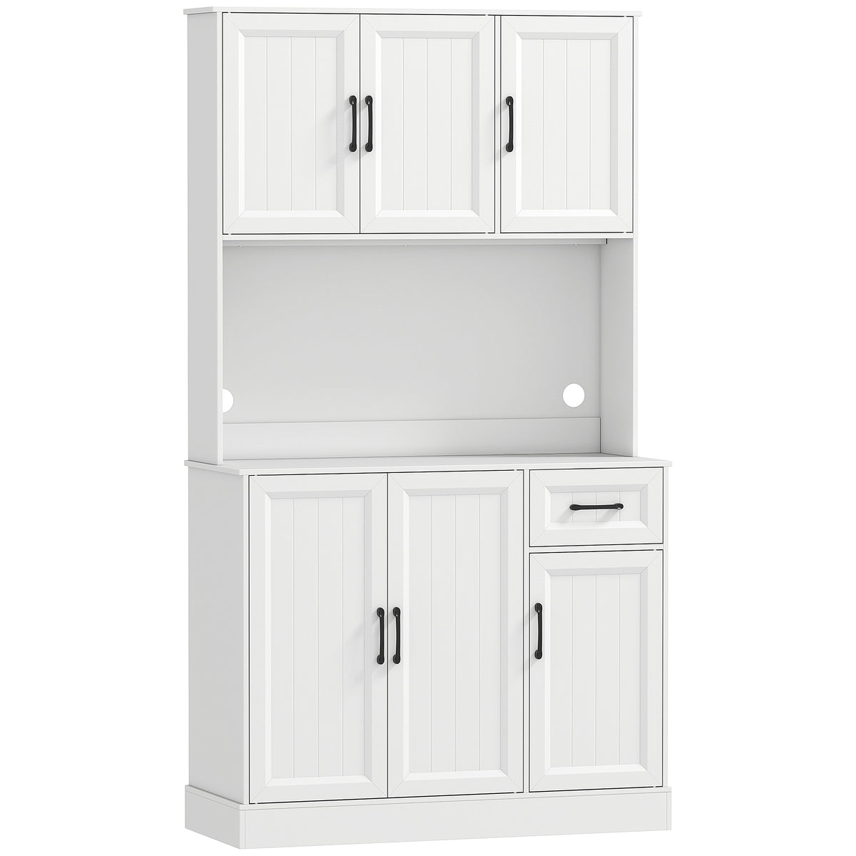 Kitchen cabinet, 180.5 cm, pantry cabinet, work surface, cable hole, adjustable shelves, MDF, white