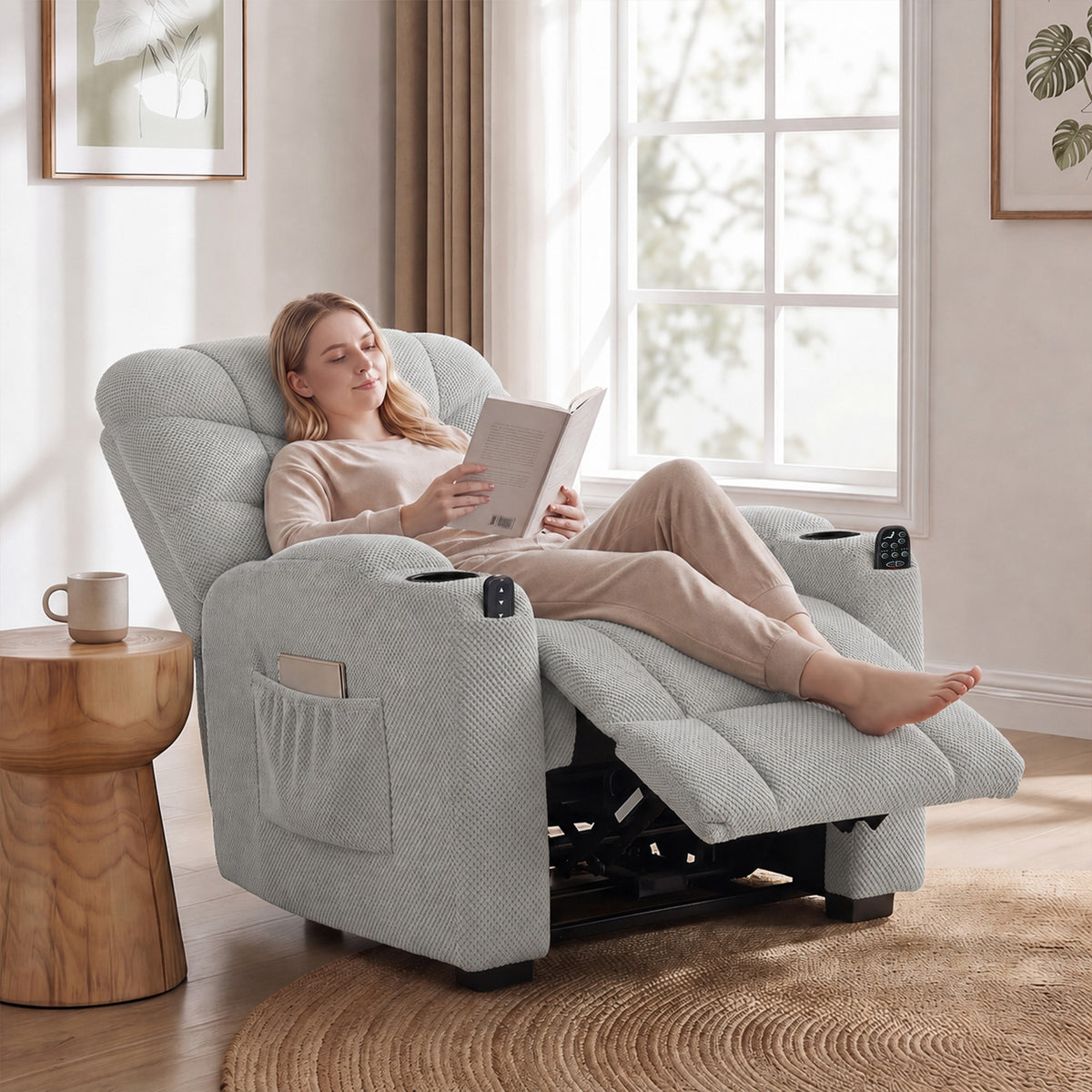 Electric recliner chair with massage & heat, quiet motor and memory function, gray (2)