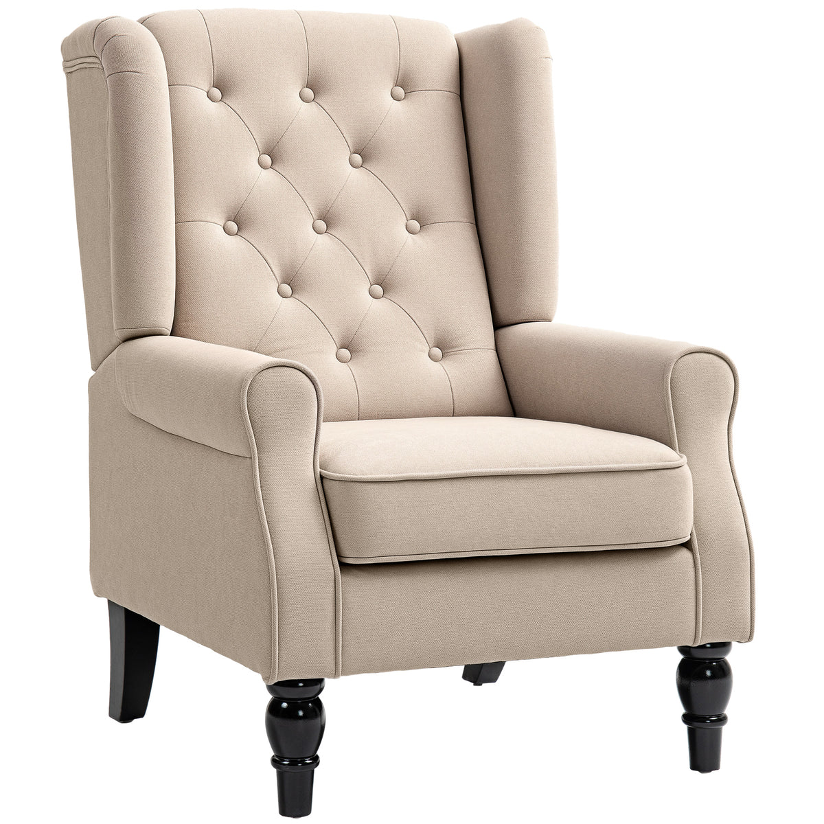 Elegant wingback chair, thickly upholstered, removable cover, 74 x 87 x 102 cm, beige