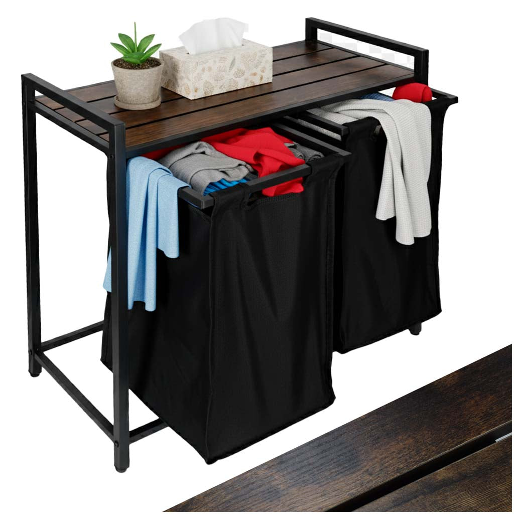 IKONKA Wäschekorb 2 Fächer mit Regal oben Loft Bin 76l – Produktabbildung 2