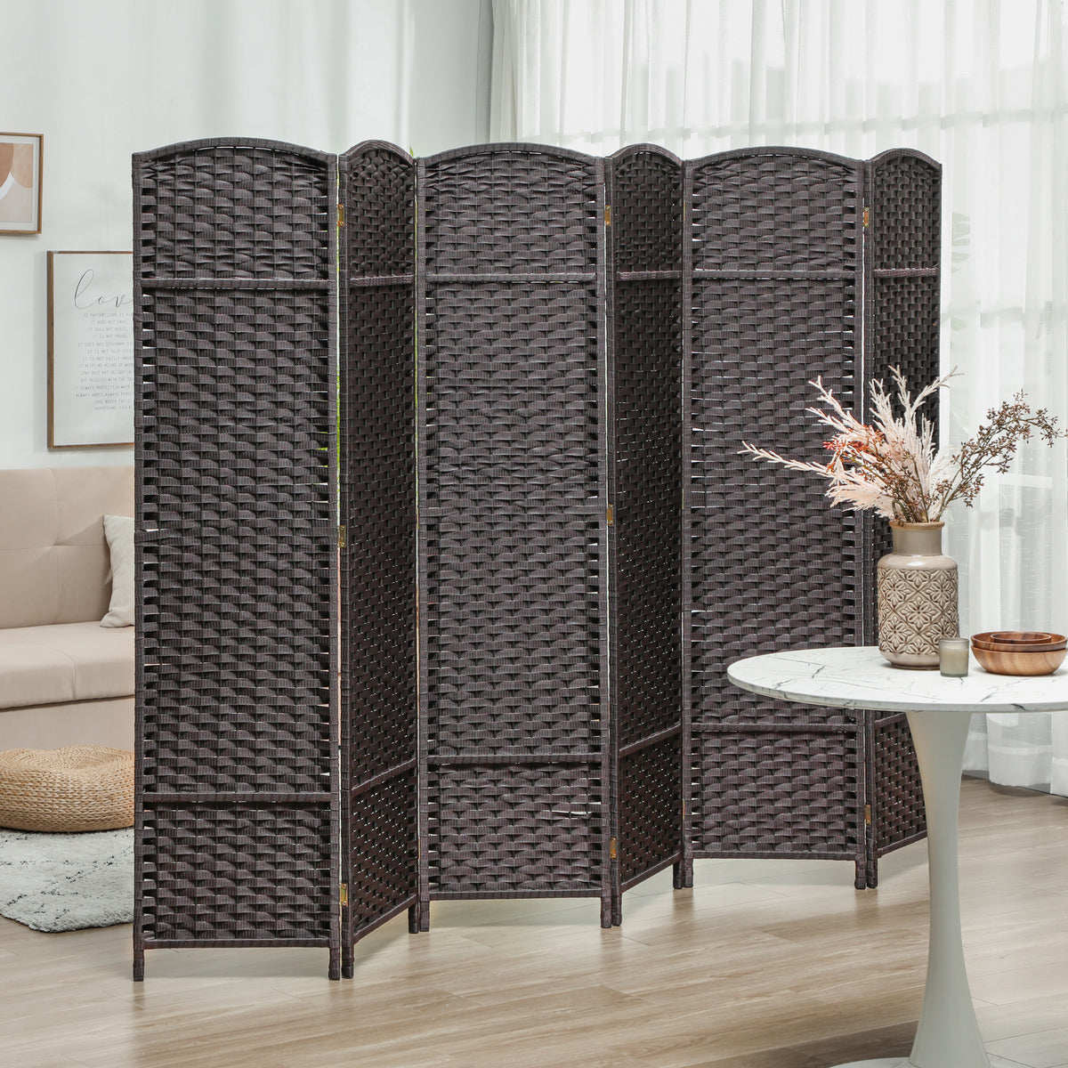 6-panel room divider, foldable privacy screen, privacy wall for living room, bedroom, home office, brown (2)