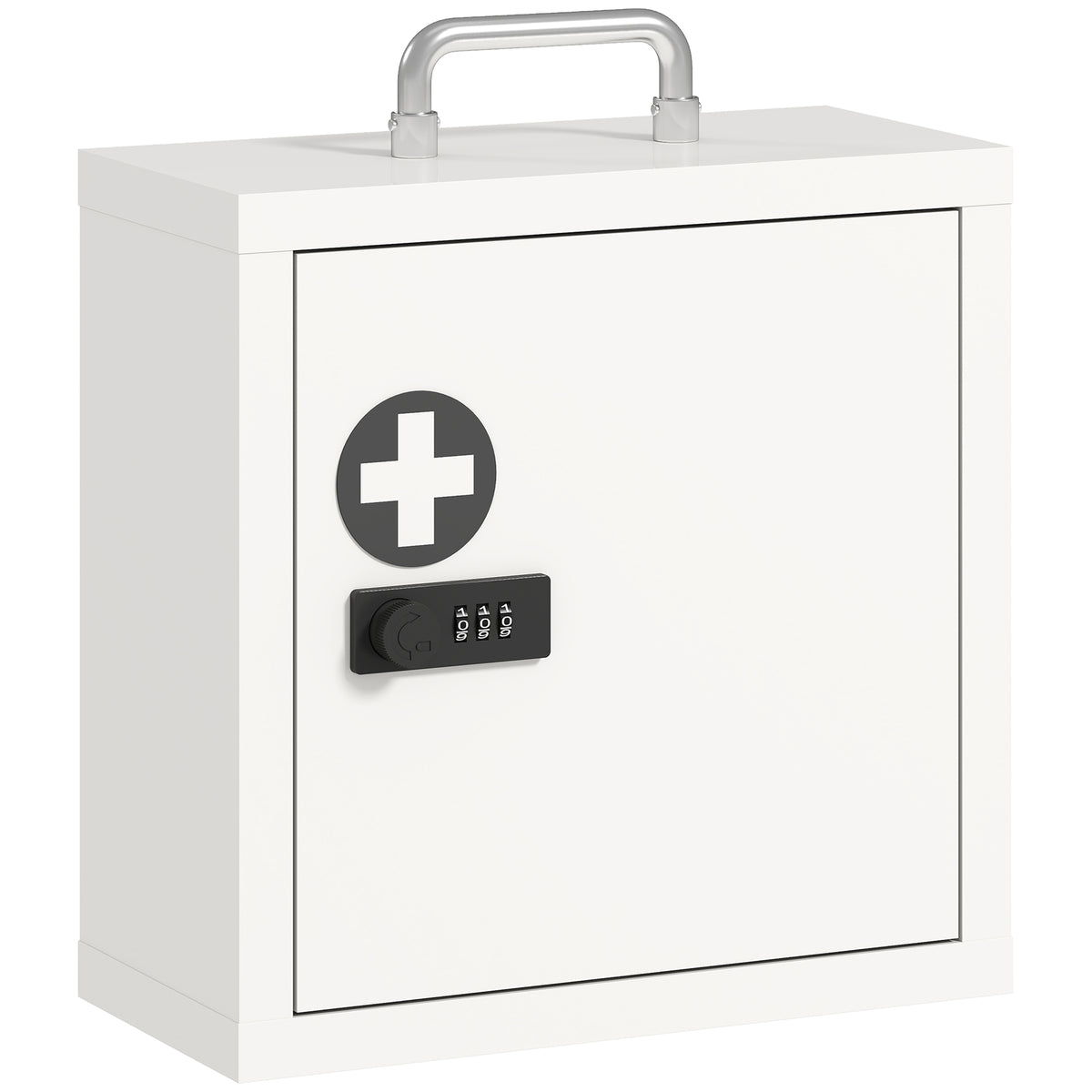 Wall-mounted medicine cabinet with combination lock, 2-tier stainless steel first aid cabinet, white