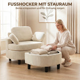 Armchair with storage ottoman, corduroy upholstery, wraparound reading chair with adjustable headrest, wide seat (5)