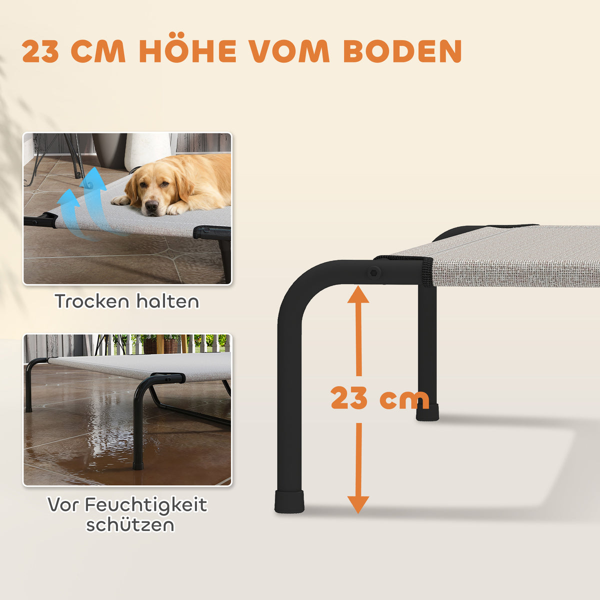 Outdoor Dog Cot, Elevated Dog Bed for Large Dogs, with Steel Frame, Breathable Mesh Fabric, 152x94x23 cm, Beige (4)