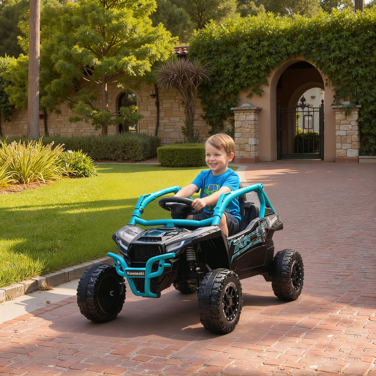 12V Electric Ride-On ATV for Kids, Remote Control, LED Lights, Music, Horn, for Children Aged 3-8, Blue (2)