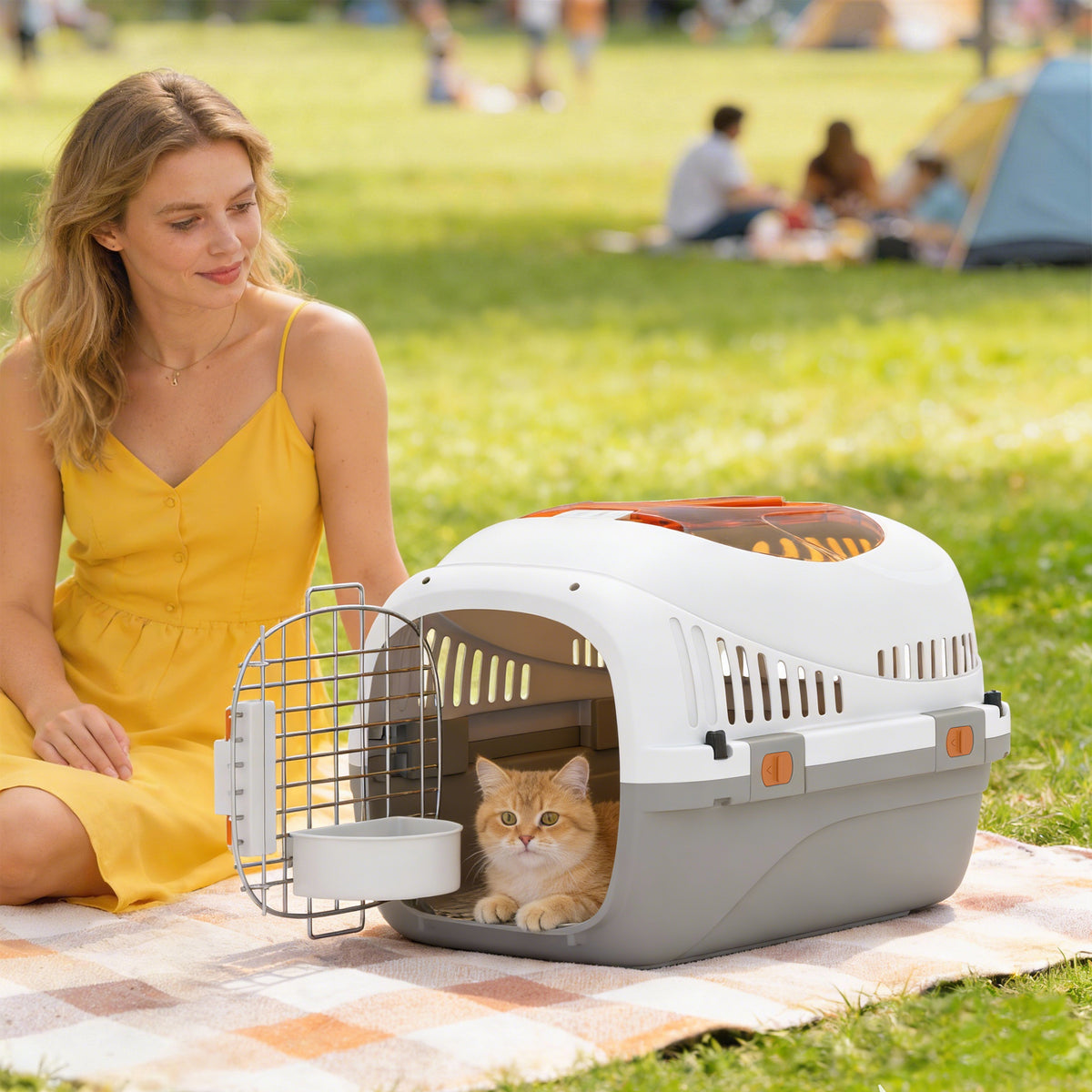 Transport crate, pet carrier for cats and miniature dogs up to 4kg, dog crate with roof opening and food bowl (2)