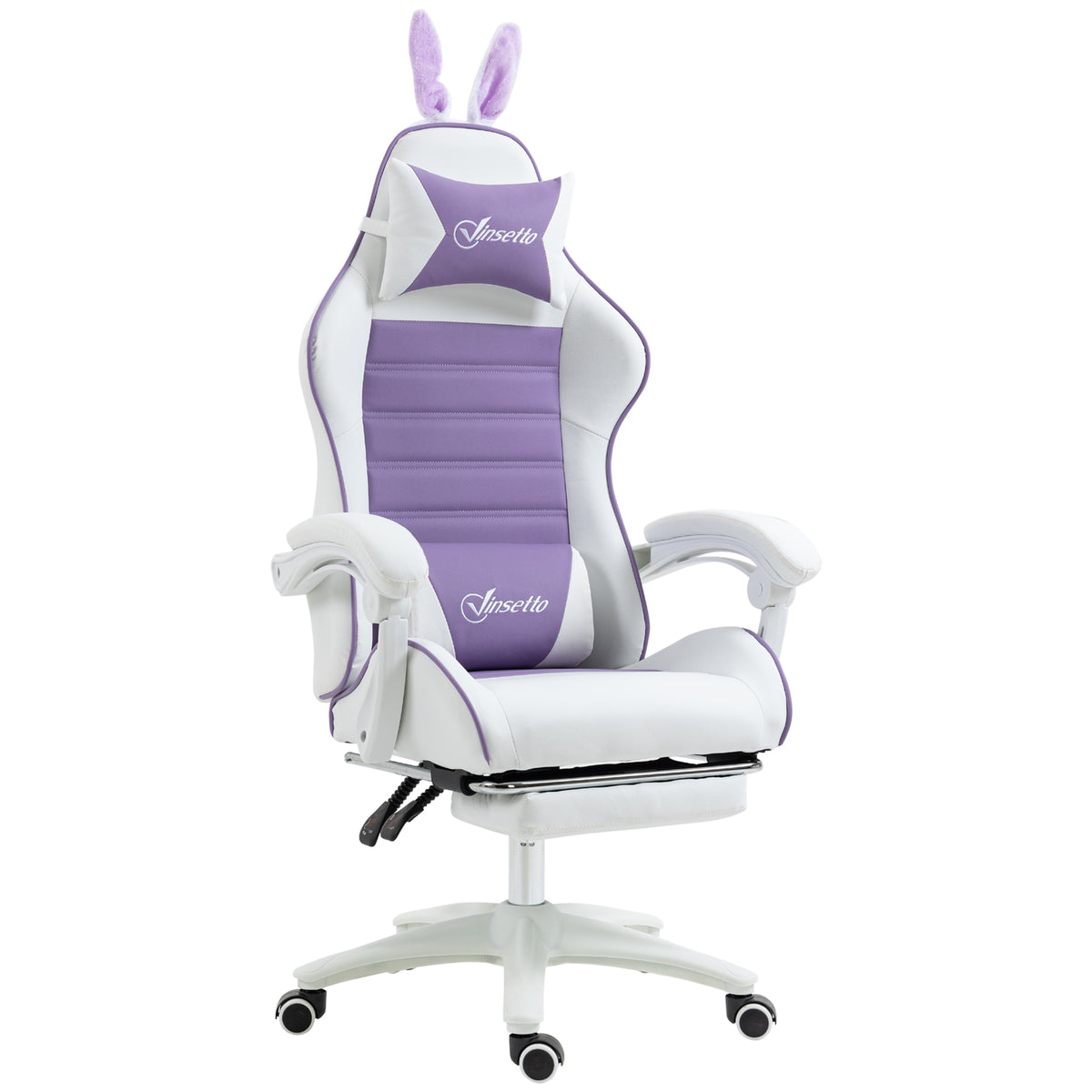 Gaming Chair Ergonomic Gamer Chair with Lumbar Support, Footrest, Bunny Ear Headrest, Purple