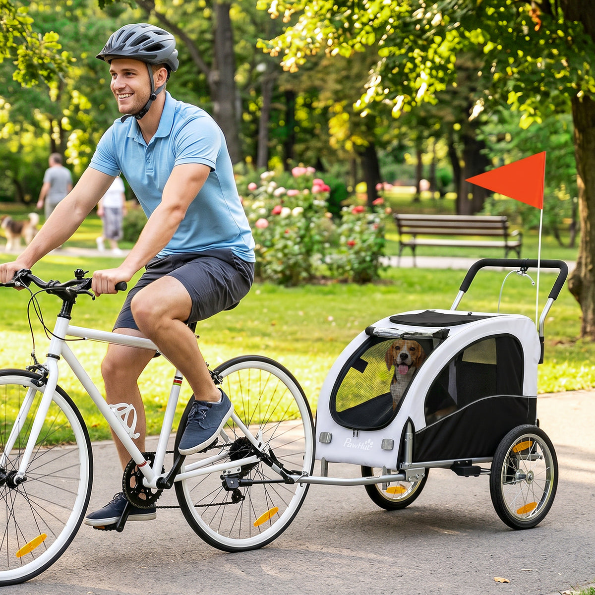 2-in-1 Bicycle Dog Trailer, Foldable Dog Stroller for Small & Medium-Sized Dogs up to 20 kg, White (2)