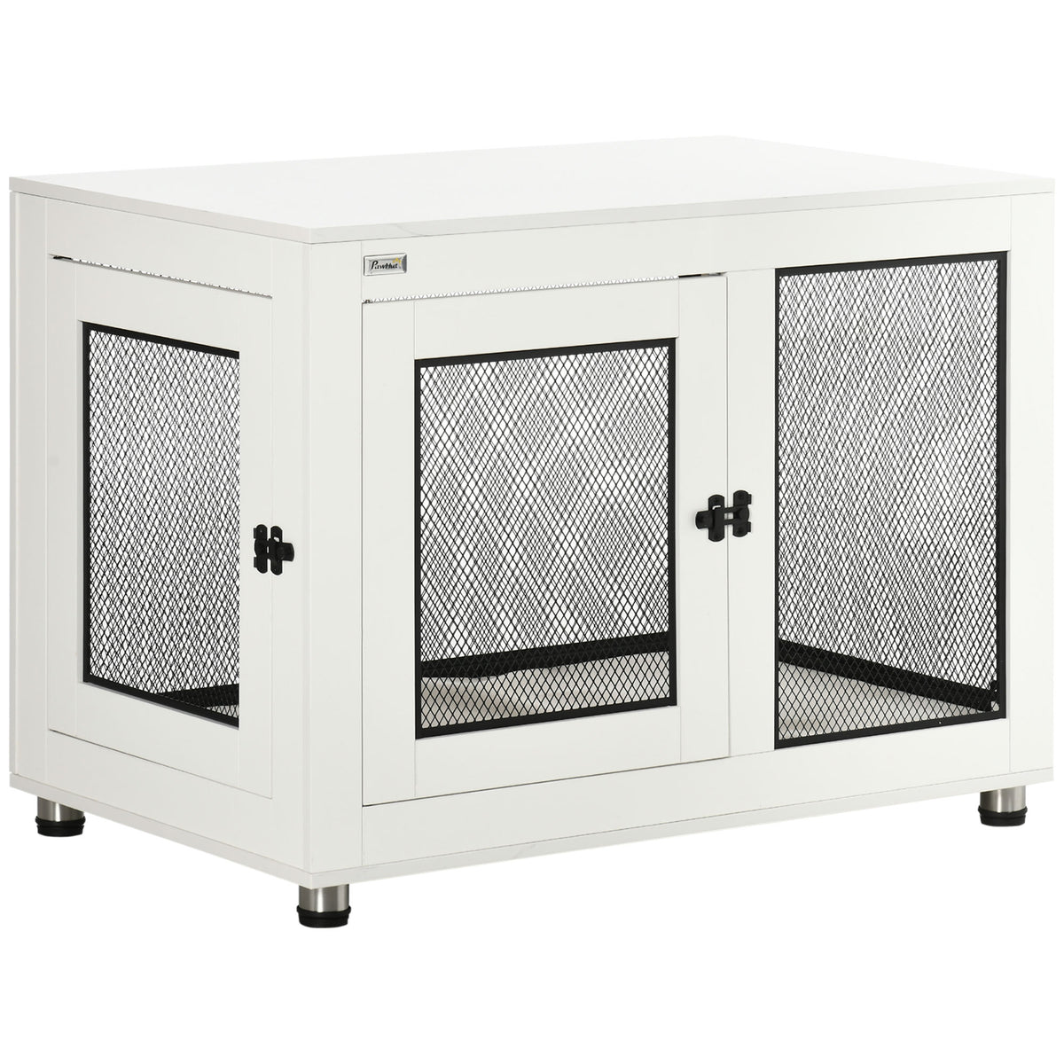 Dog crate, incl. soft mat, 2 doors, lockable, steel, white, 94 x 60 x 71.5 cm