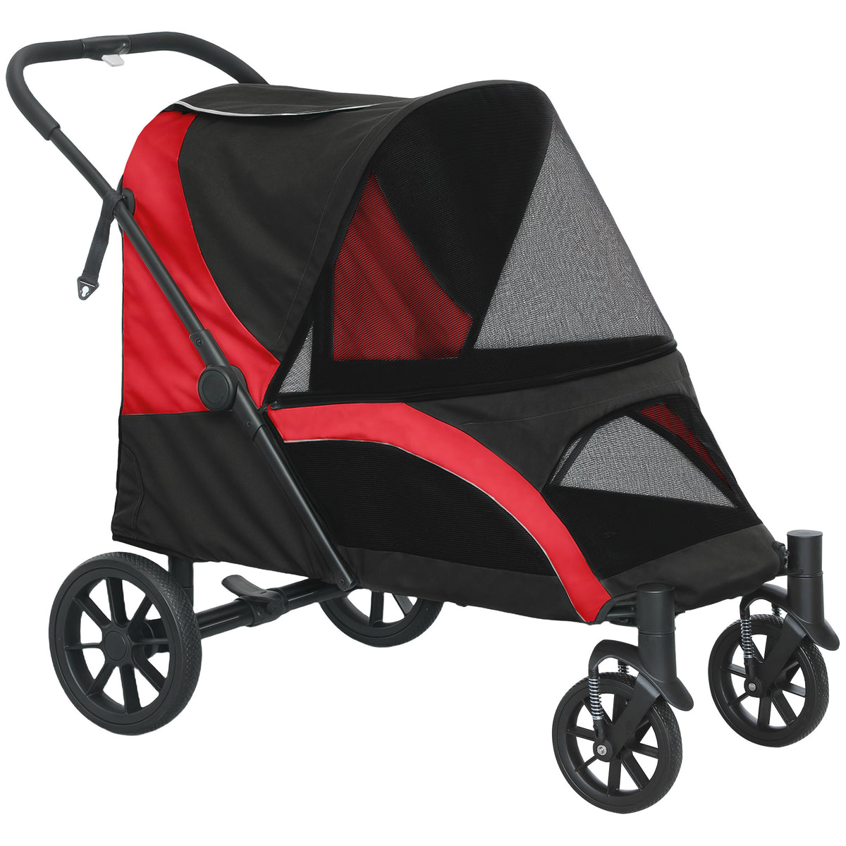 Dog Stroller, Foldable Pet Buggy for Medium-Sized Dogs, 4-Wheel Pet Carriage with Safety Leashes, Brakes, Black
