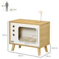 TV-design cat cave incl. toy, washable cushion, 50 cm x 28 cm x 43 cm, oak + beige + white (3)