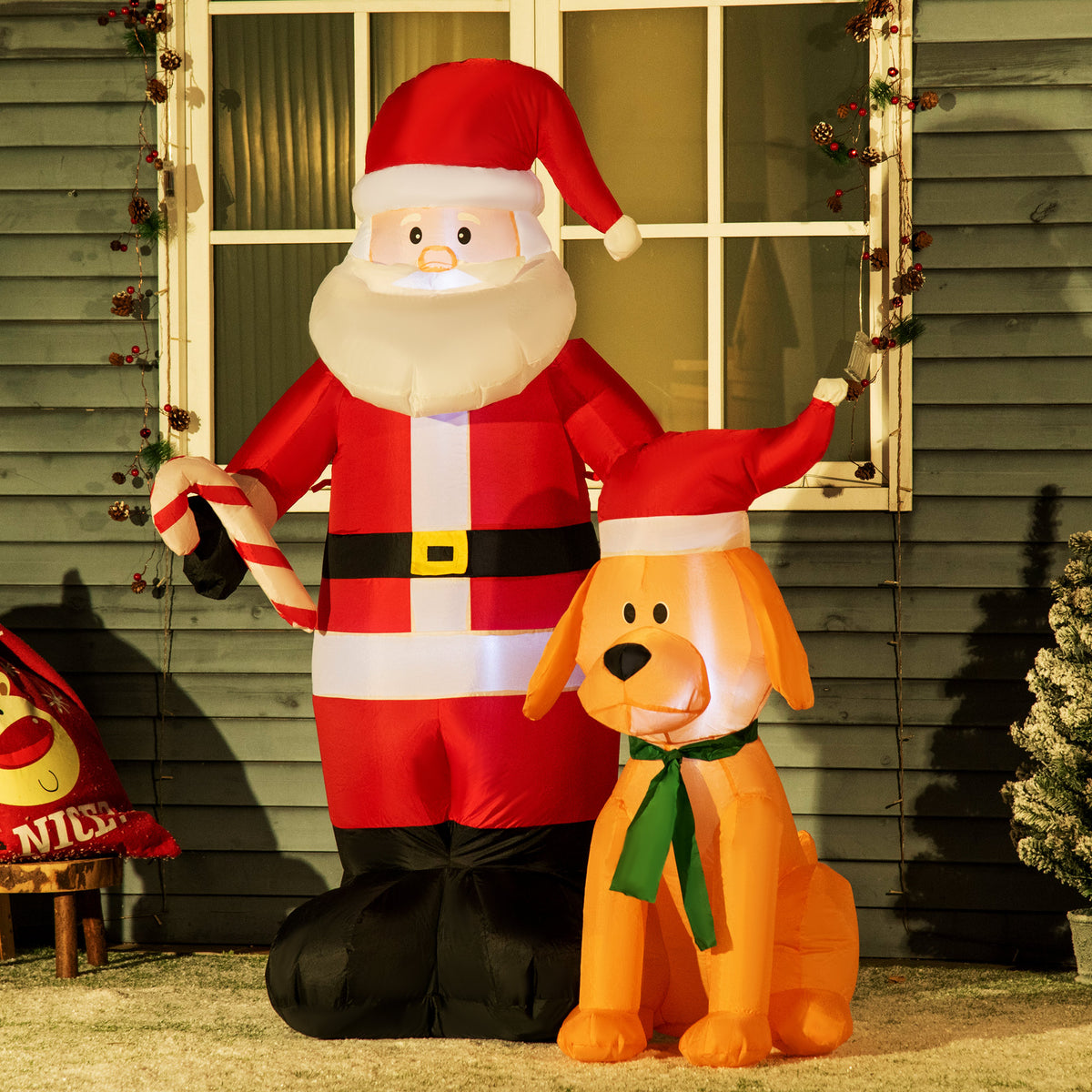 Christmas decoration, Santa Claus with dog, inflatable, large, incl. blower, 117 x 80 x 157 cm (2)
