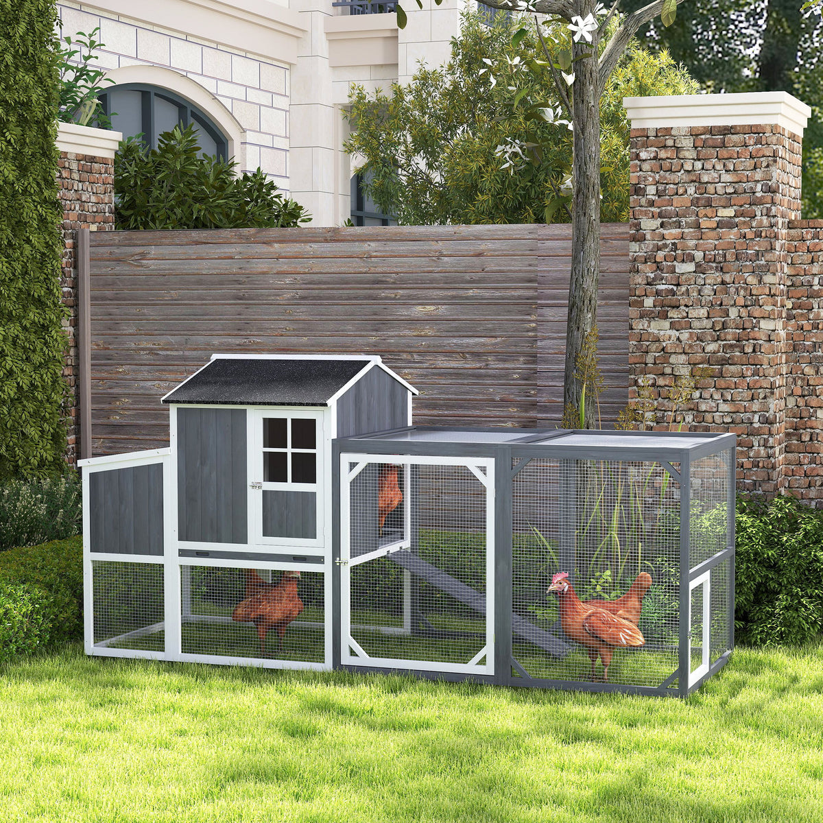 Chicken coop with run for 3-4 chickens, 3-section nesting box, 1.9 m² area, fir wood, grey (2)