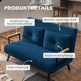 Sofa bed 2-seater velvet sofa, sleeping function, incl. 2 cushions, velvet look, natural + blue (6)