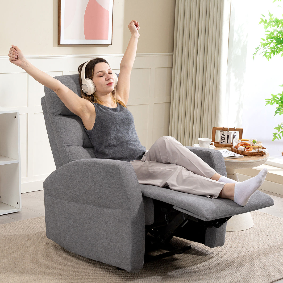Adjustable recliner with footrest, modern upholstered armchair, dark gray (2)