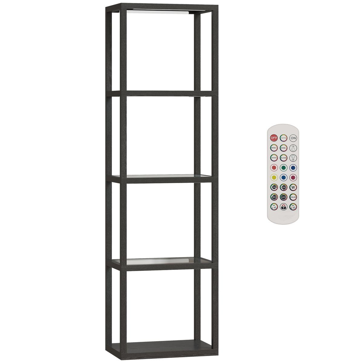 RGB floor lamp with glass shelves, 4-tier LED floor lamp with remote control, music sync, black