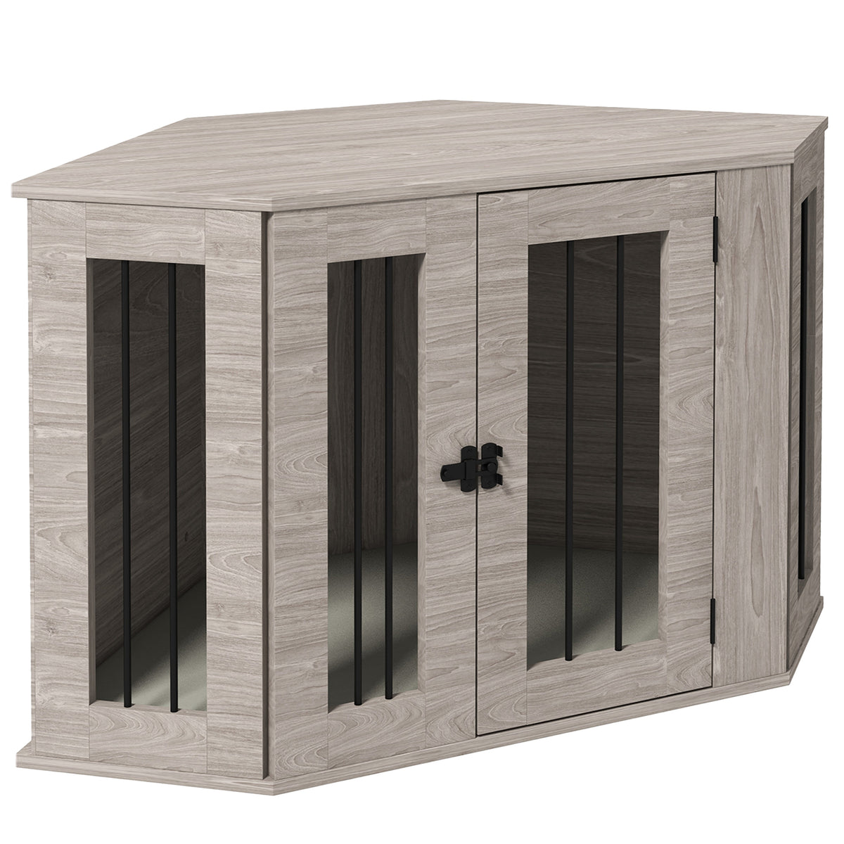 Dog crate, dog cage, corner design, incl. lock, 1 sleeping cushion, 104 x 55 x 63 cm, brown
