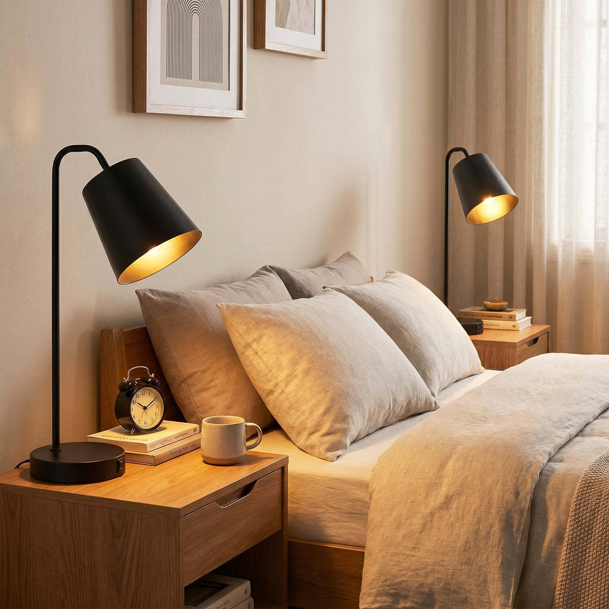 Table lamp set, 2 pieces, modern lamps with USB-A and USB-C port for bedroom, living room & office, black (2)
