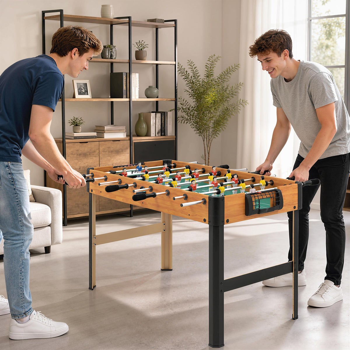 Foosball table, table soccer set, 2 balls, non-slip handles, for teenagers and adults, score display, MDF, metal (2)