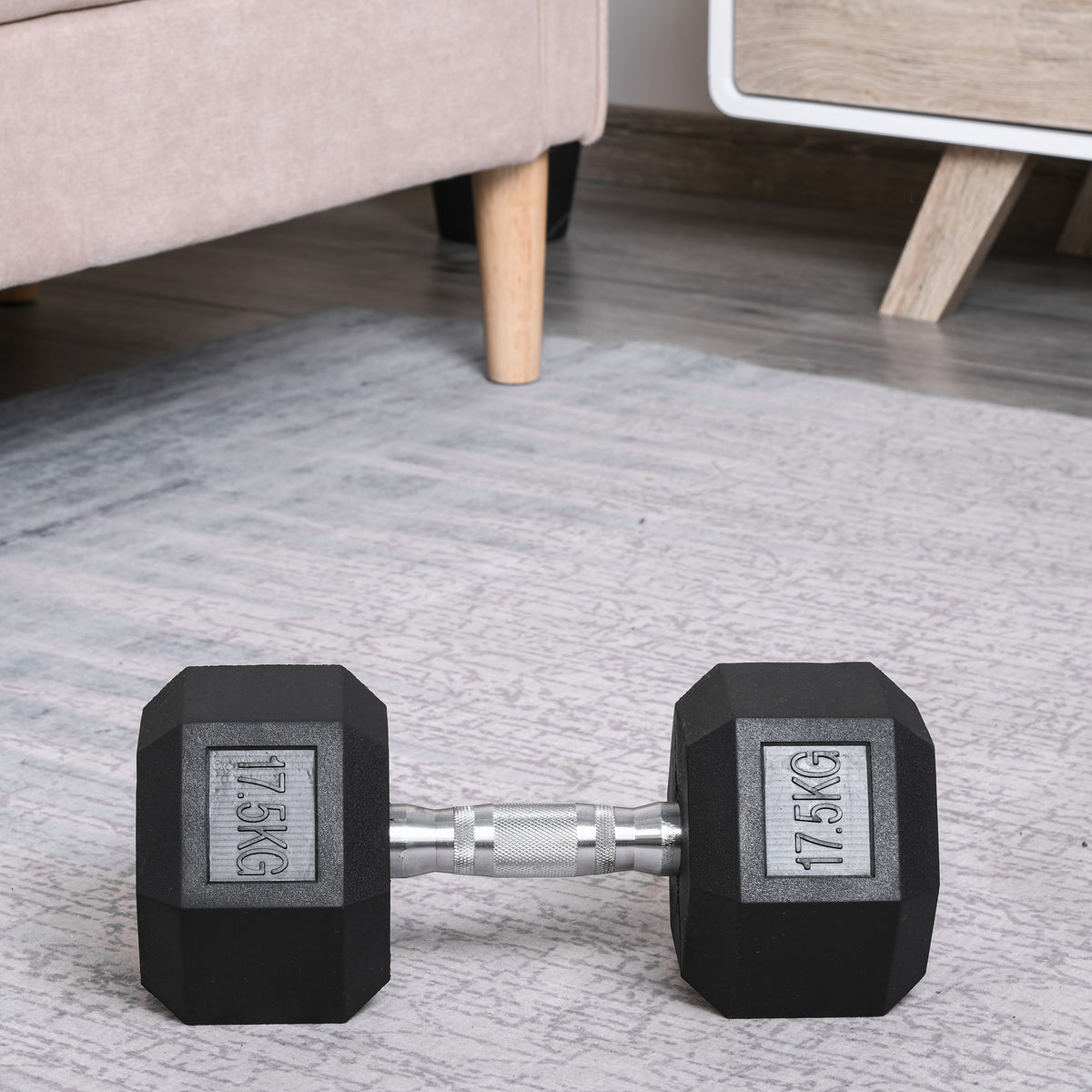 Dumbbell, 17.5 kg dumbbell, weight, anti-slip grip, black + silver (2)