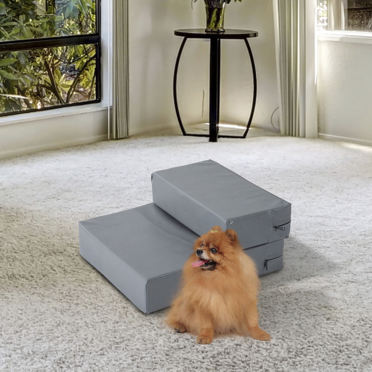 Pet stairs, pet mat, 2 steps, foldable up to 7 kg, dog stairs, steps, mat for cats and dogs, grey, L45 x W39 x (2)
