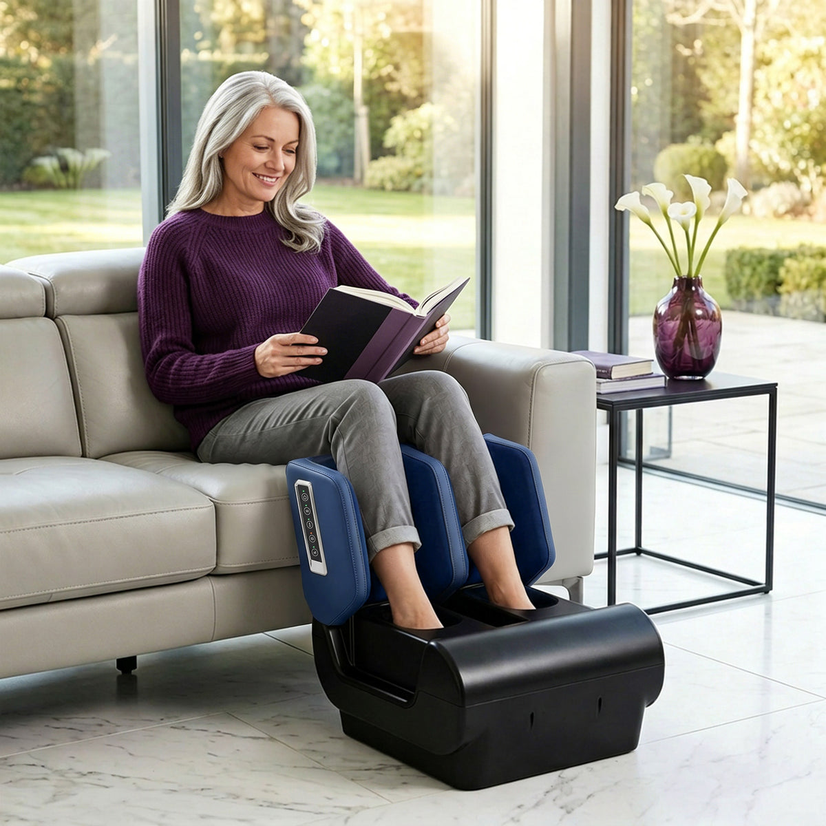 2-in-1 leg massager with heat, air compression, timer, 3 modes & intensities, blue and black (2)