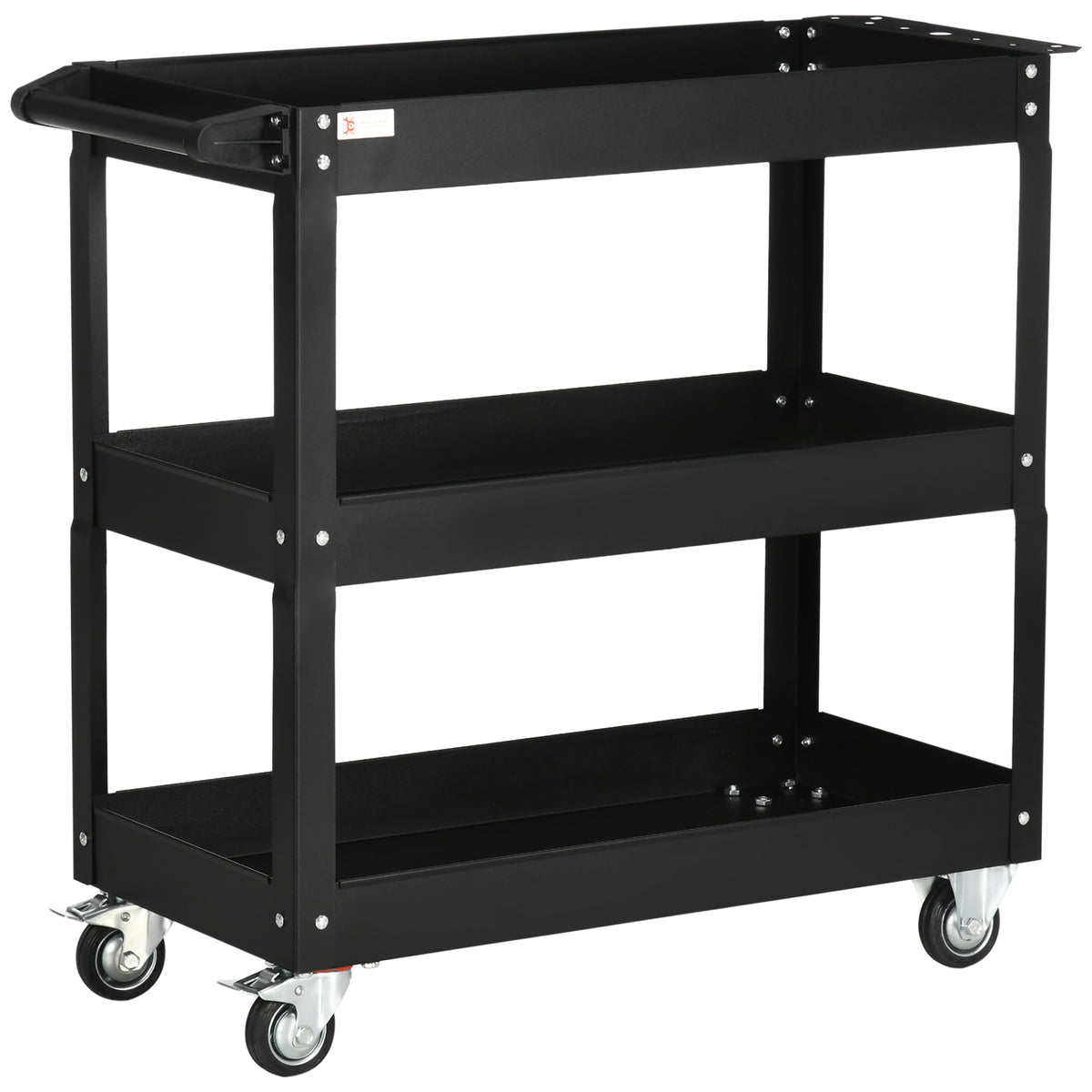 3-tier tool trolley, 4 casters, steel, 83W x 35.3D x 76H cm, black