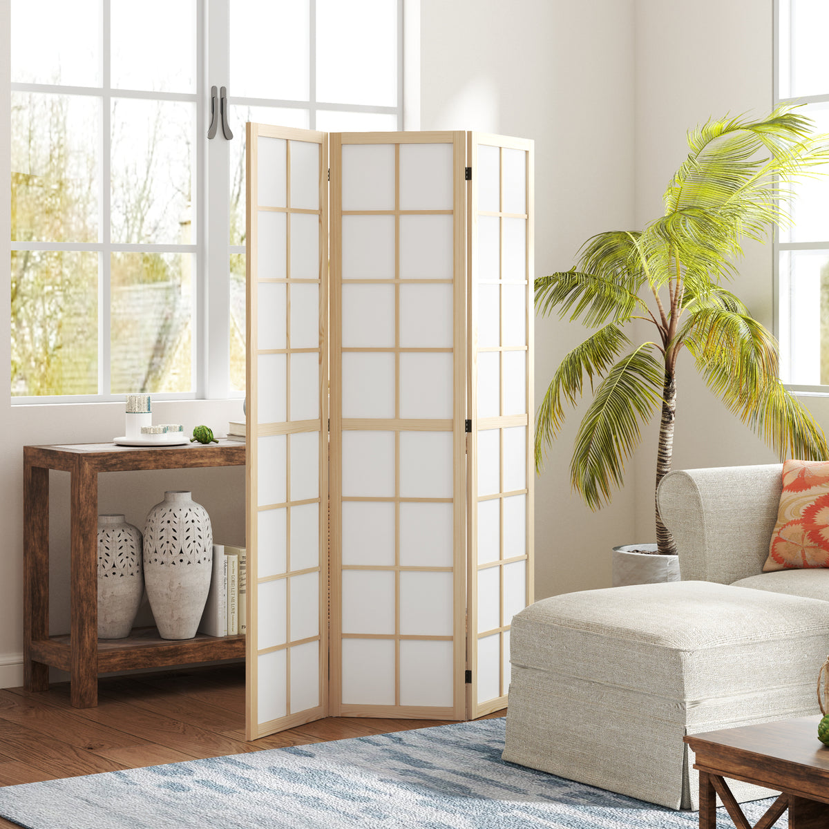 Folding room divider, freestanding privacy screen for living room, bedroom, office, 120 x 170 cm (2)