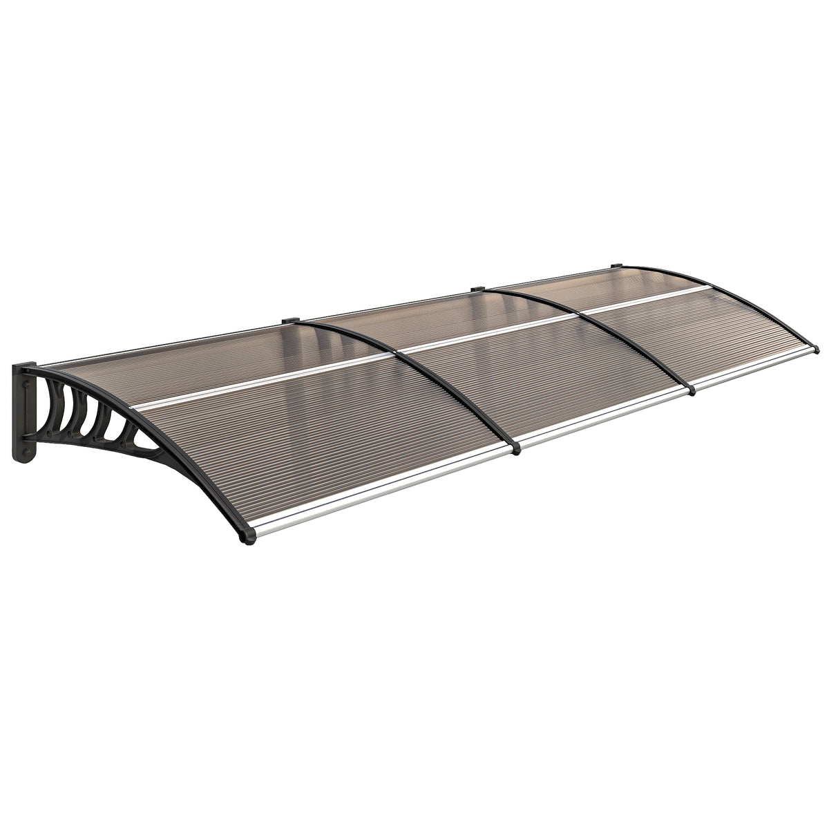 Canopy for front door/window, weatherproof, brown, aluminium connecting rods/polycarbonate, 303x96x27cm, black