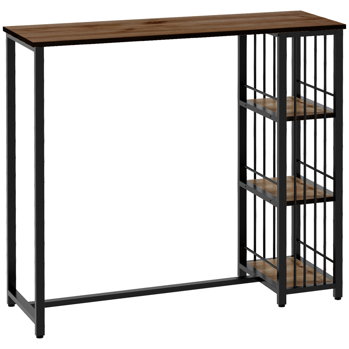 Bar table, high table, kitchen counter, industrial design, 3 shelves, 120 x 40 x 105 cm; black + brown