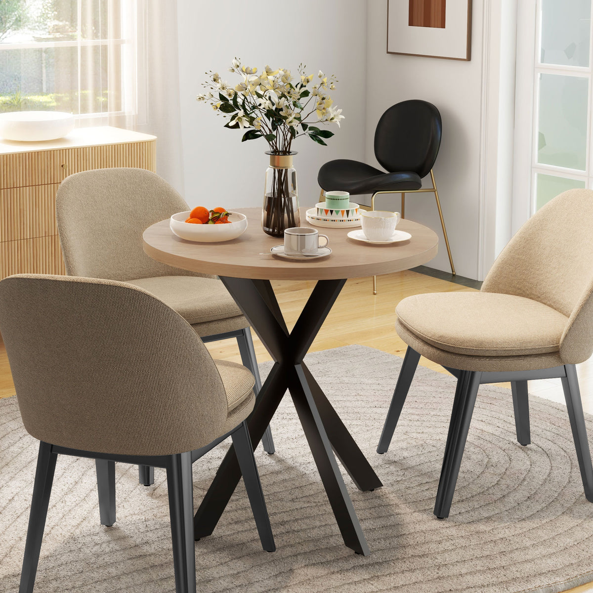Dining table 75 x 75 cm round kitchen table for 2-4 people modern dining table with spider base brown (2)