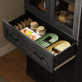 Kitchen cabinet, sideboard, acrylic front, drawers, 76 x 40 x 182.5 cm, black (9)
