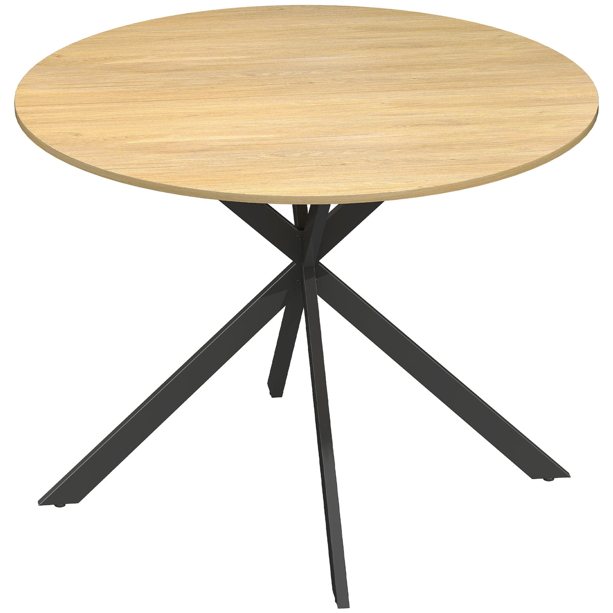 Round dining table for 4 people, industrial style kitchen table with steel legs, for dining room, kitchen, oak