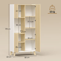 170 cm kitchen cabinet, modern cabinet with open compartment, adjustable shelves, natural wood look (3)