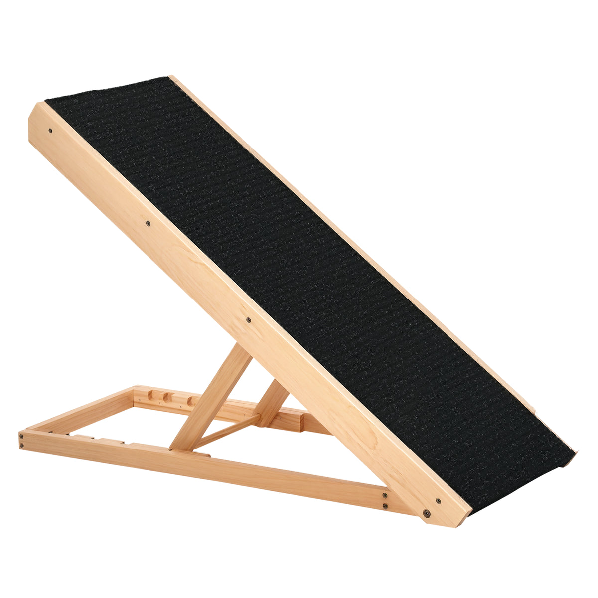 Pet ramp with non-slip carpet, adjustable pet ladder, dog ramp for large dog, pine wood, polyester, black +