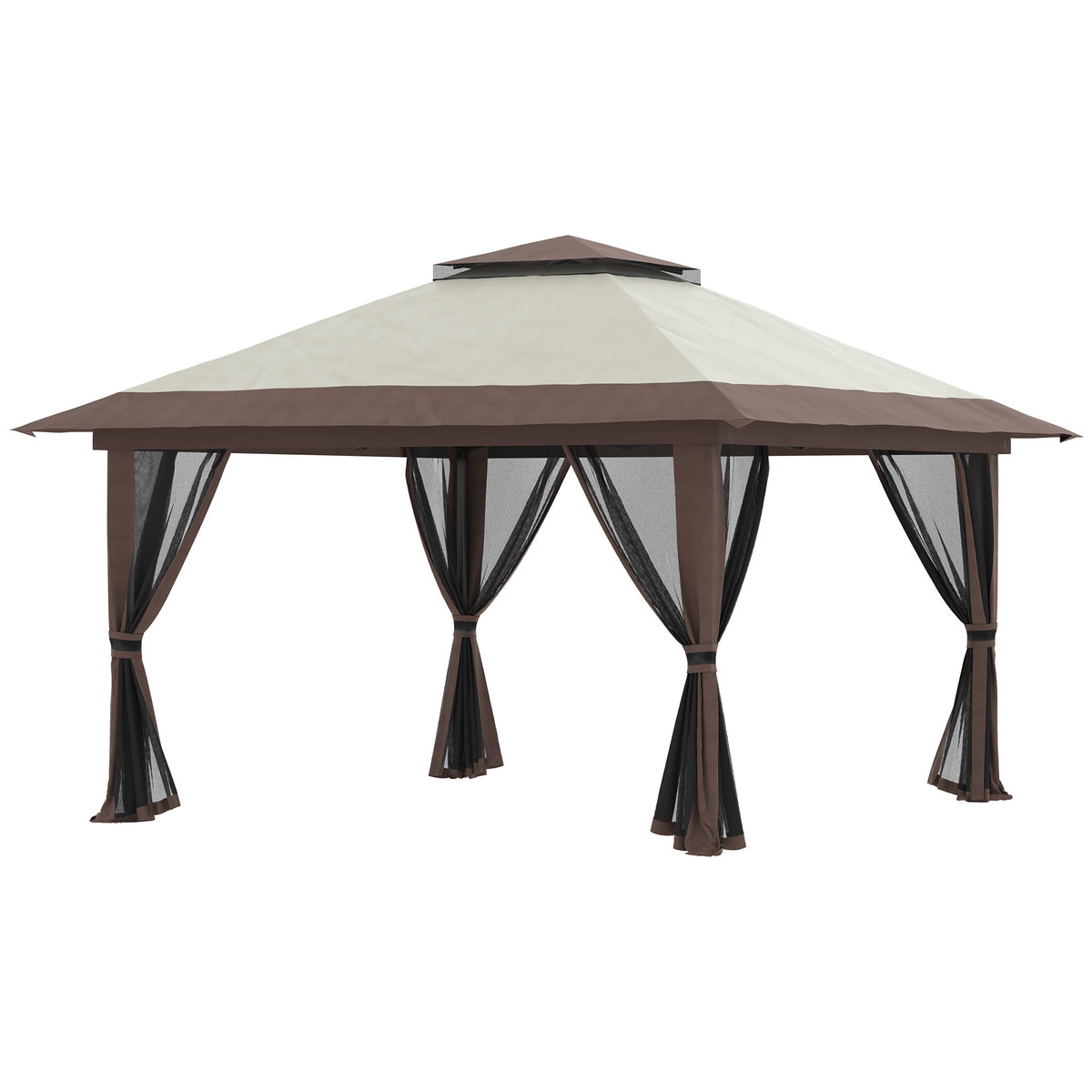Folding gazebo, height-adjustable, 4 mesh walls, vented roof, carry bag, quick setup, 4 x 4 x 3 m, beige