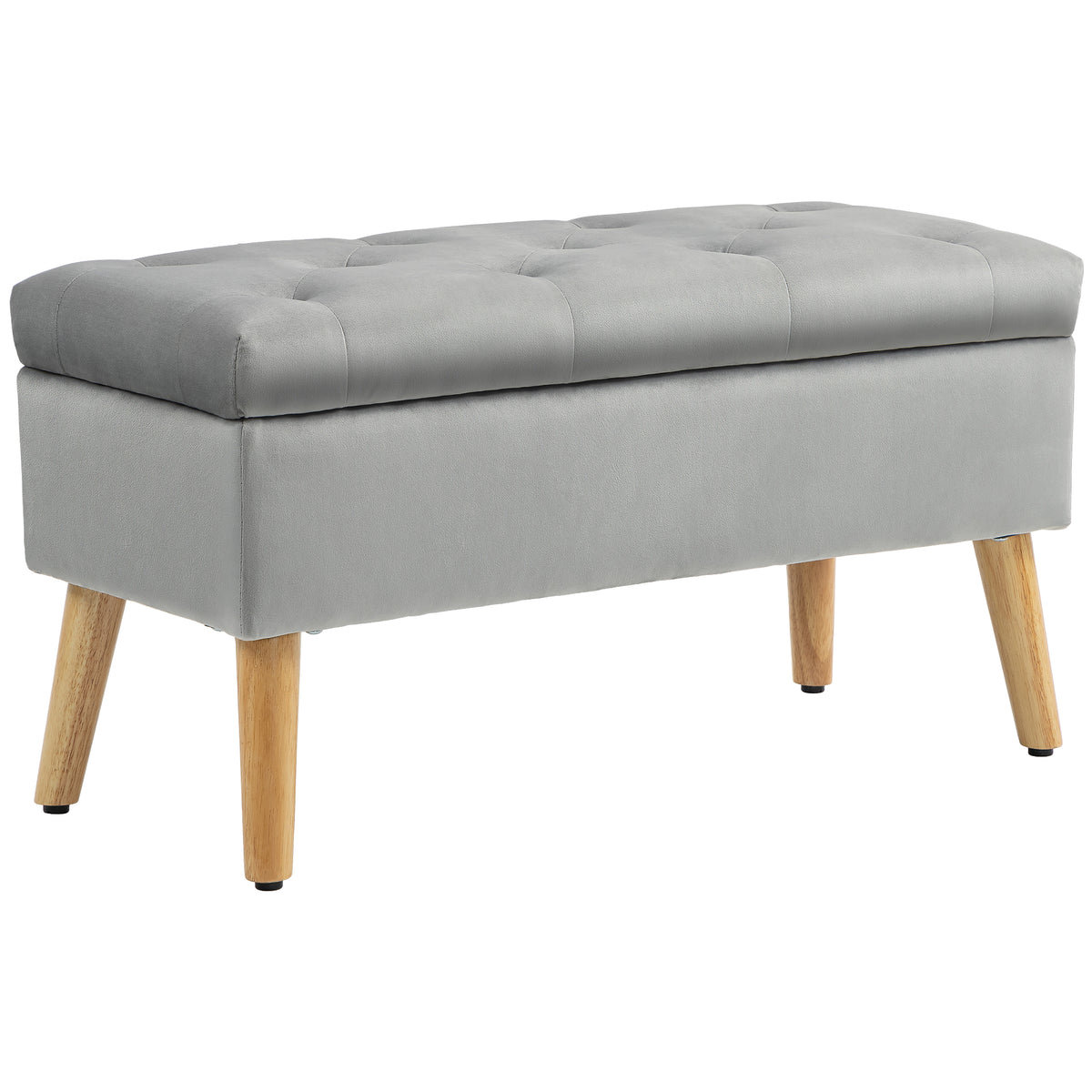 Upholstered bench with storage, velvet-look fabric cover, wooden legs, for living room, bedroom, hallway, 80 x