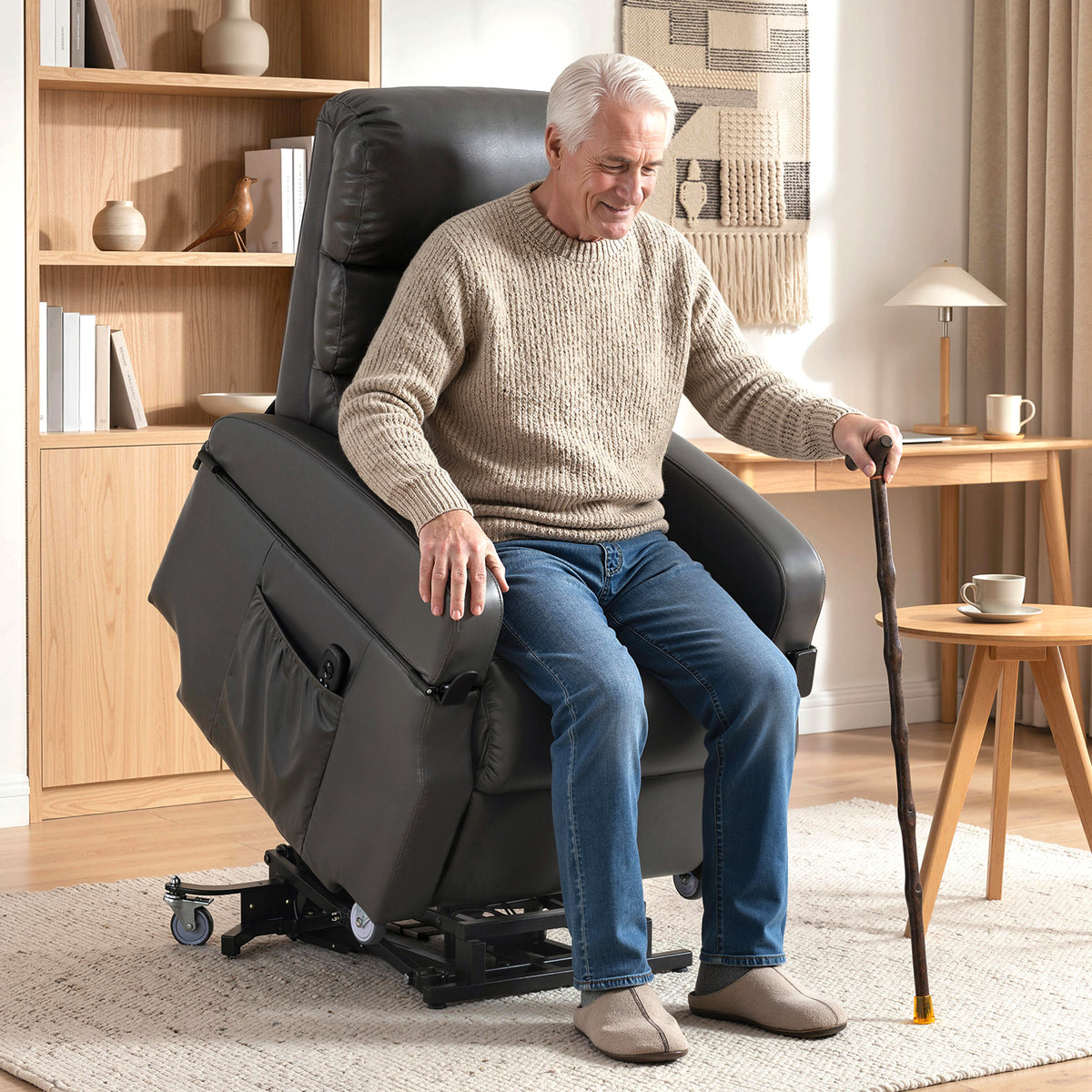 Recliner chair with lift assist, electric relaxation chair with remote control, footrest, reclining function (2)