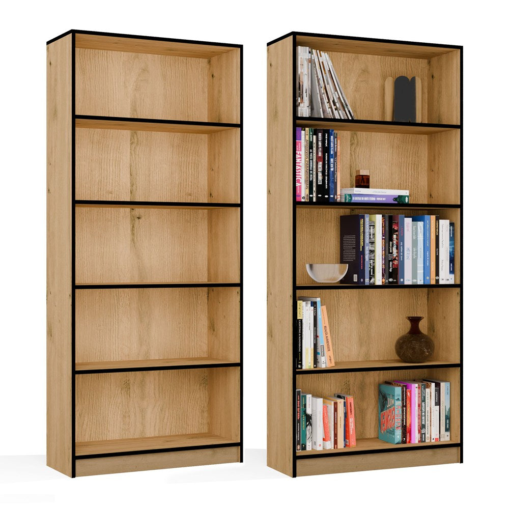 REGAL Schrank R80 für Bücher EICHE ARTISAN SCHWARZE KANTEN 5 Ablagen für Büro