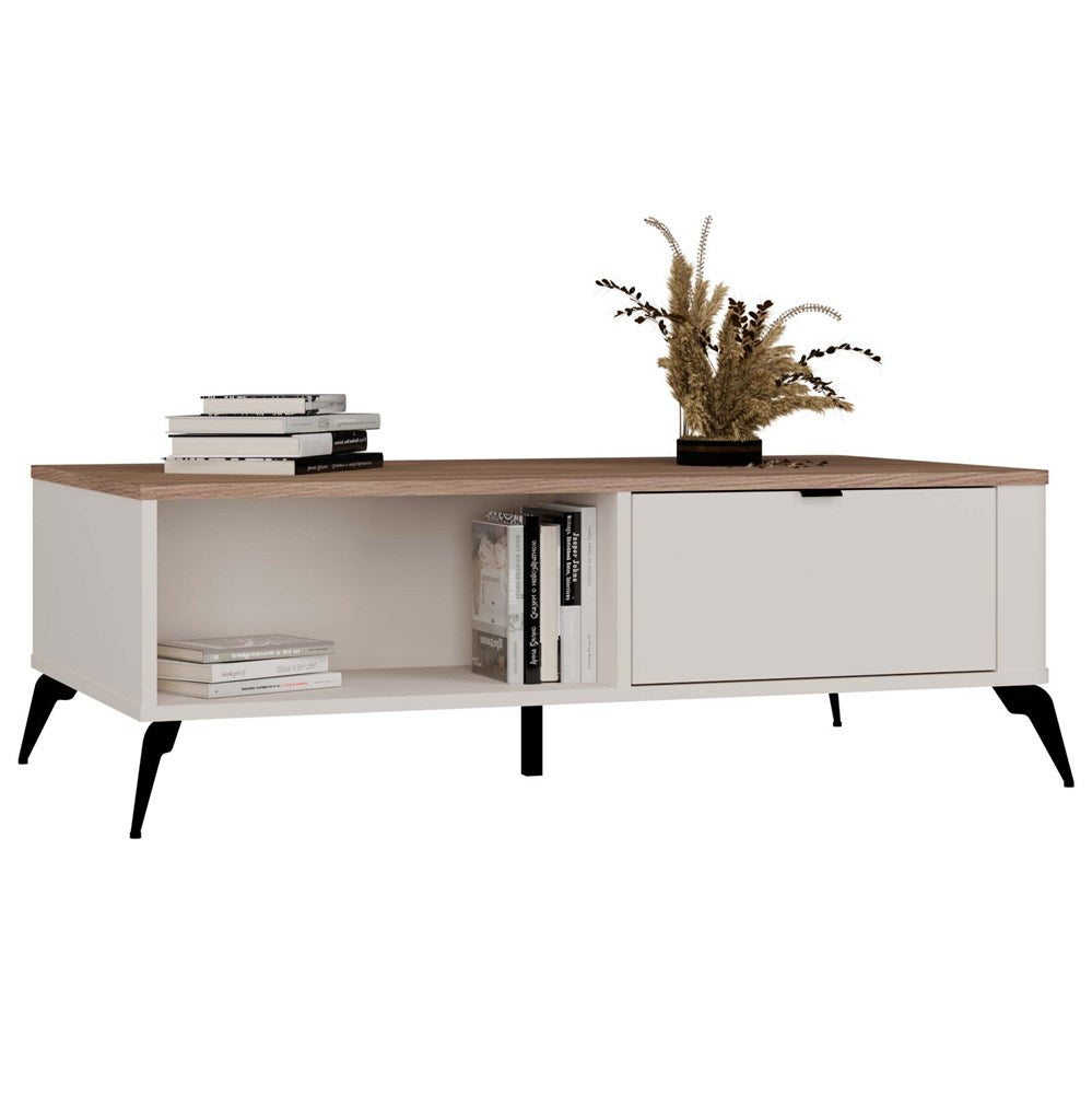 Couchtisch CORDOBA Kaschmir Beige Eiche Castello 2 Schubladen fürs Wohnzimmer