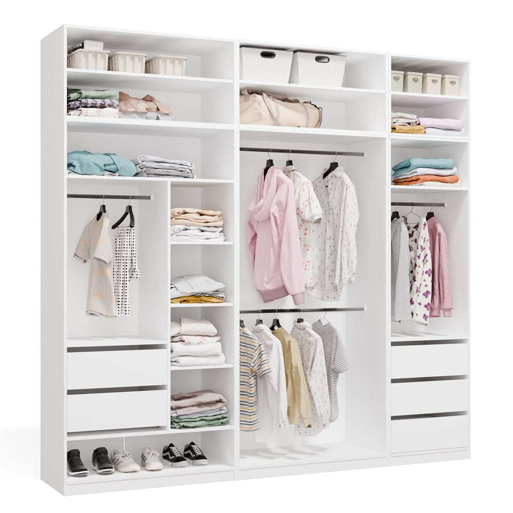 Modulare Garderobe OPENO SET 260/250 WEISS Schubladen Stangen Regale Groß für Schlafzimmer
