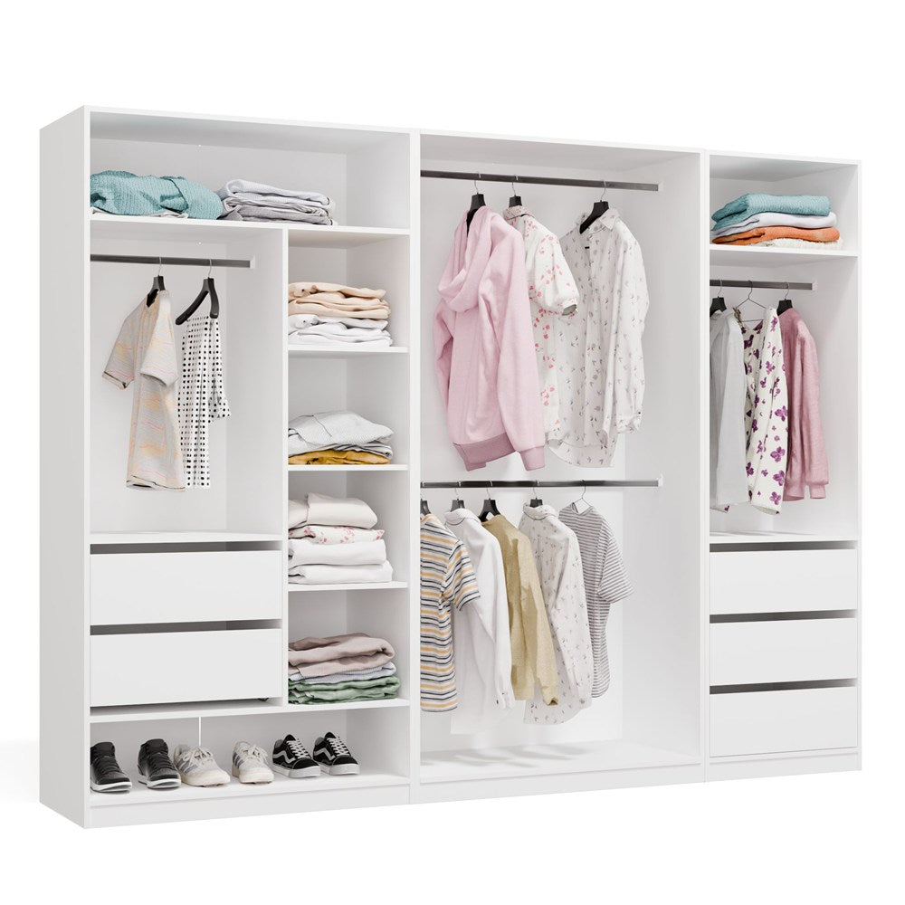 Modulare Garderobe OPENO SET 260/200 WEISS Schubladen Stangen Regale Groß für Schlafzimmer