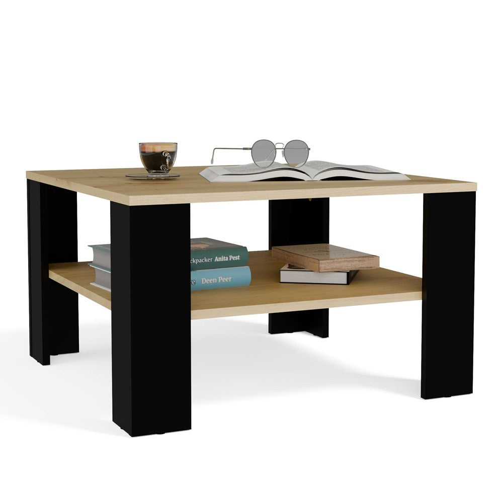 Couchtisch mit Ablage unter der Tischplatte SQUARE EICHE ARTISAN SCHWARZ Wohnzimmertisch fürs Wohnzimmer