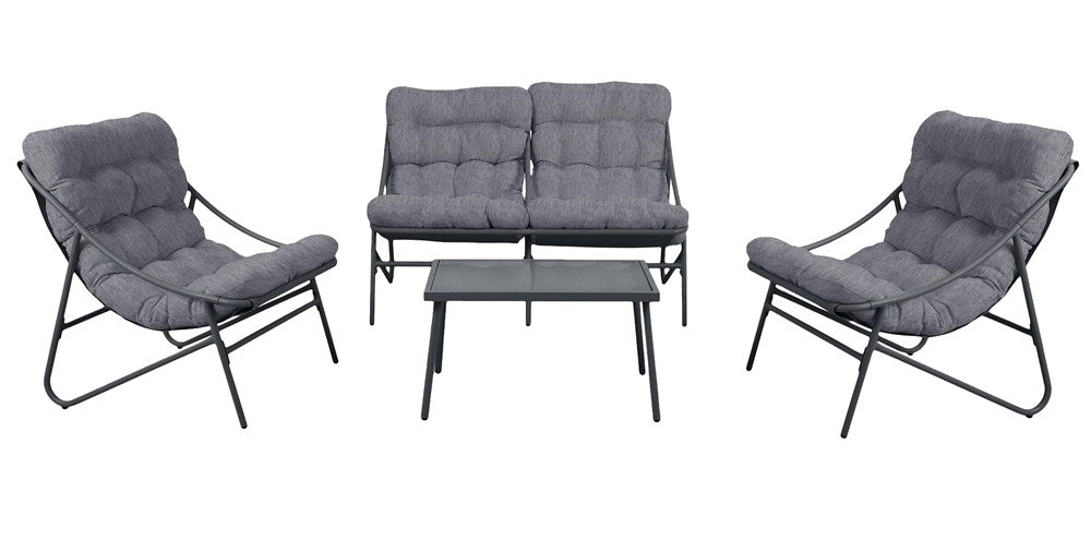 4-teiliges Gartenmöbelset VIBE Sessel Sofa Tisch GRAU