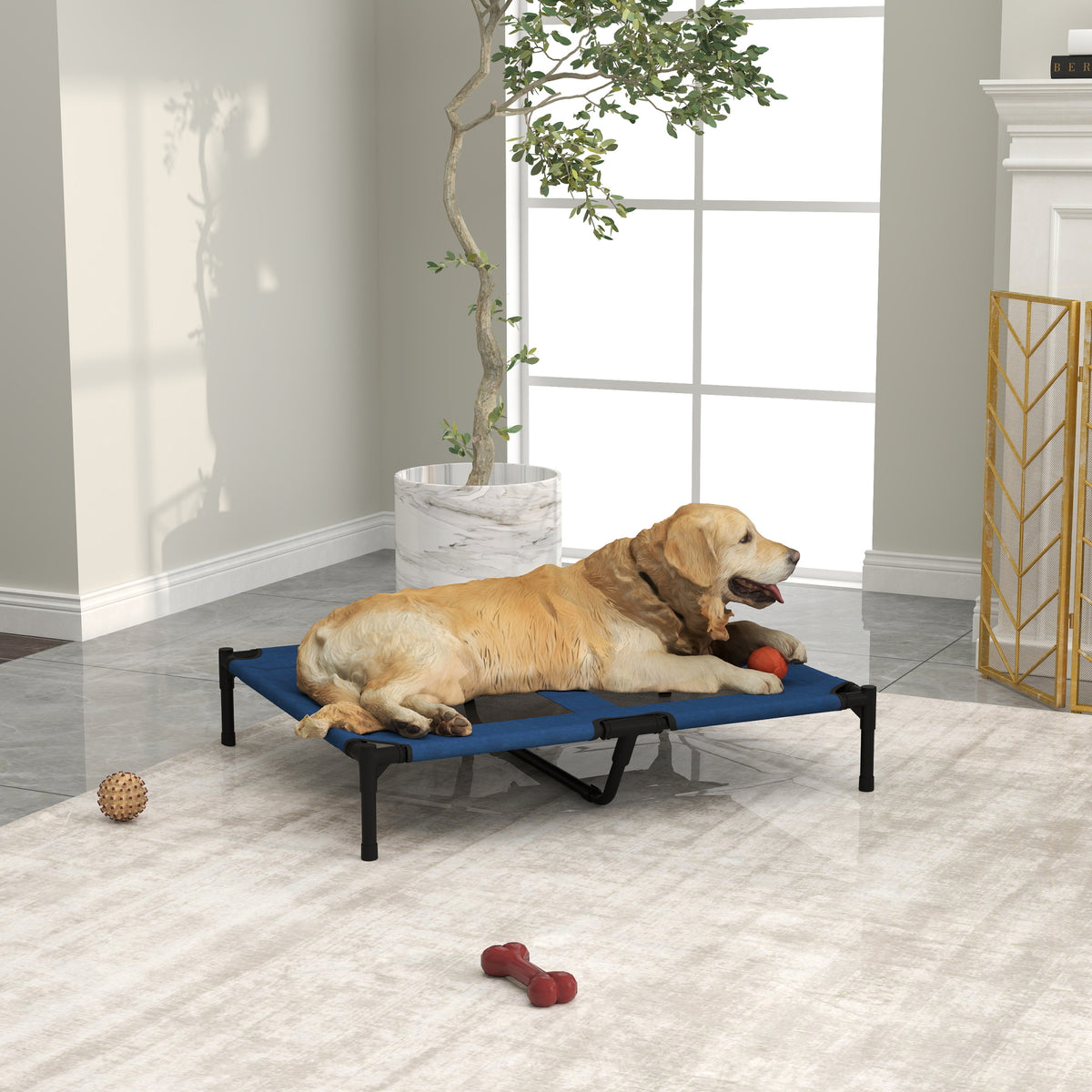 Dog Bed Elevated Pet Cot Outdoor Cat Bed Pet Bed Sleeping Place Metal 600D Oxford Fabric Blue 91.5 x 76.2 x 18 (2)