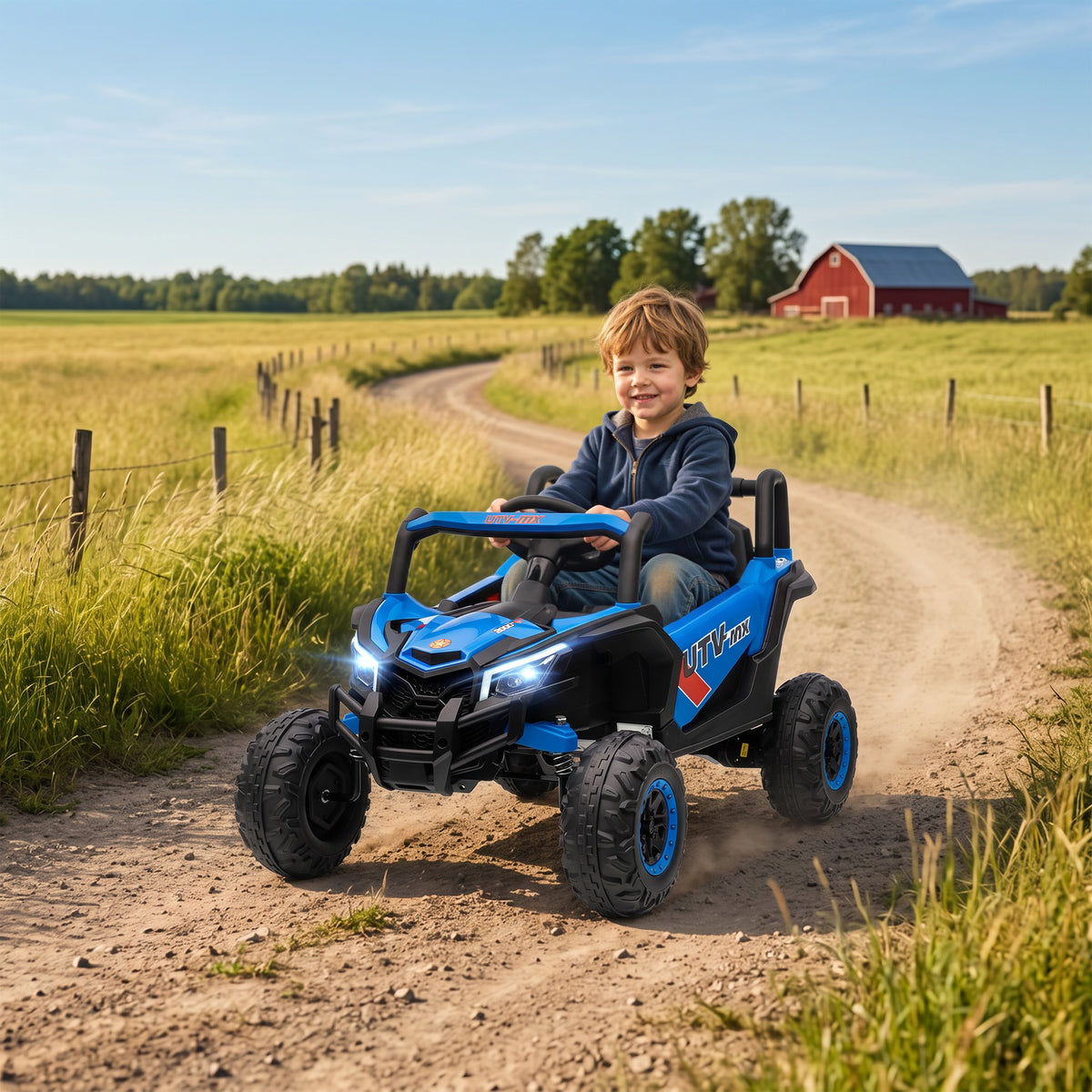 12V electric car for kids, remote control function, seat belt, horn, LED lights, USB port, for 3-5 years, blue (2)