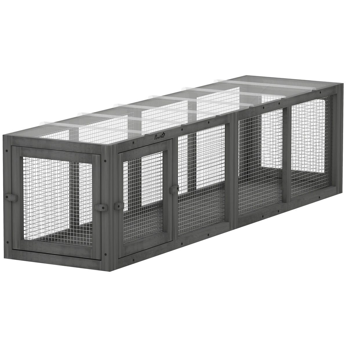Cat tunnel, wooden cat toy with 3 doors, expandable play tunnel for cats up to 10 kg, 151.5 x 38.5 cm grey