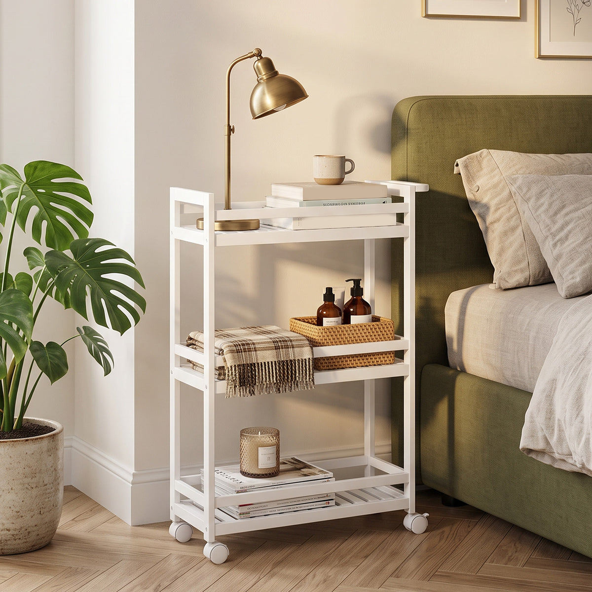Serving trolley, 3 tiers, slatted shelves, drop-off protection, bamboo, 55 x 20 x 75 cm (2)