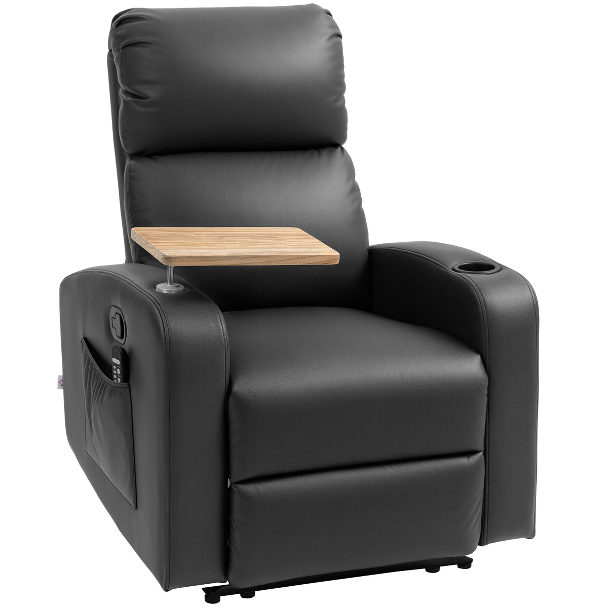 Massage chair, recliner, lounge chair, 1 folding table, 1 footrest; 77 cm x 93 cm x 105 cm, black
