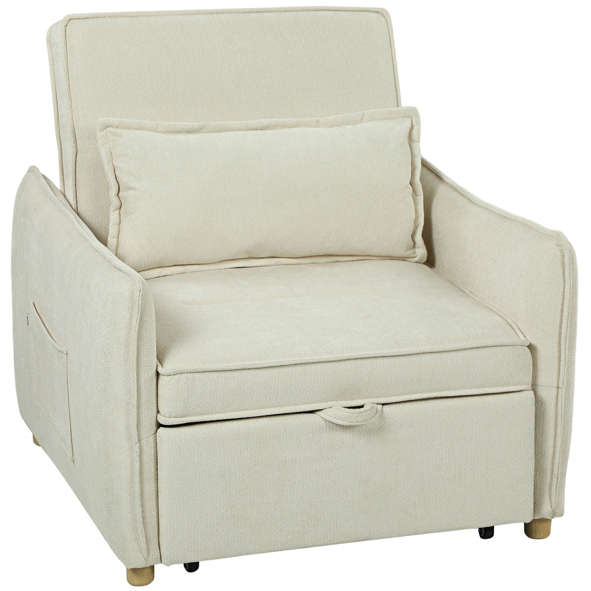 3-in-1 Convertible Sleeper Chair with Bed Function, Lumbar Pillow, for Living Room Cream